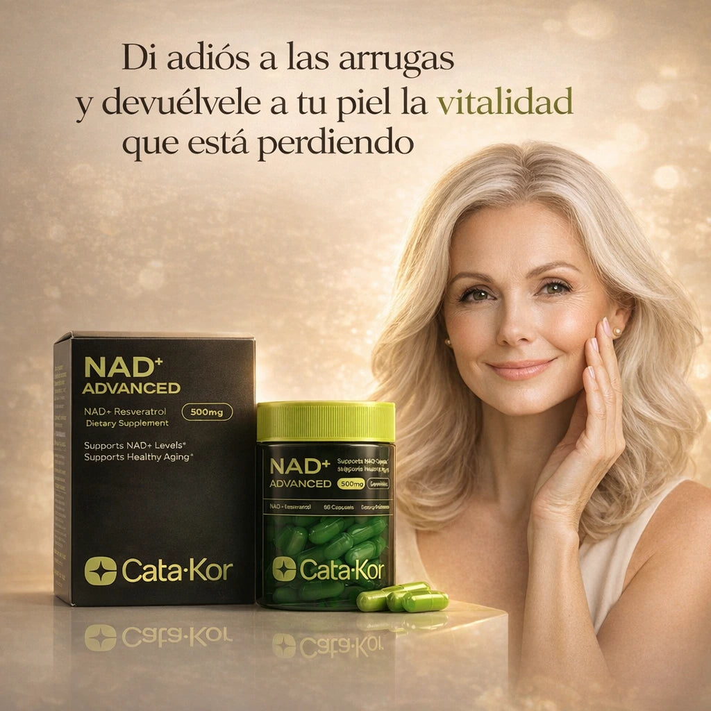 NAD+ Catakor™:  Suplemento antienvejecimiento con soporte celular avanzado para combatir arrugas desde el interior.