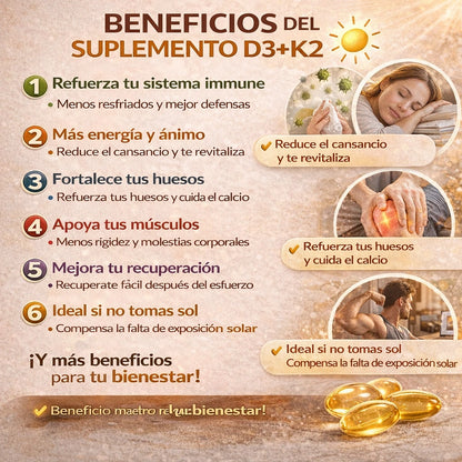 Vitamina D3 y K2 MI™:Suplemento para defensas bajas y cansancio constante
