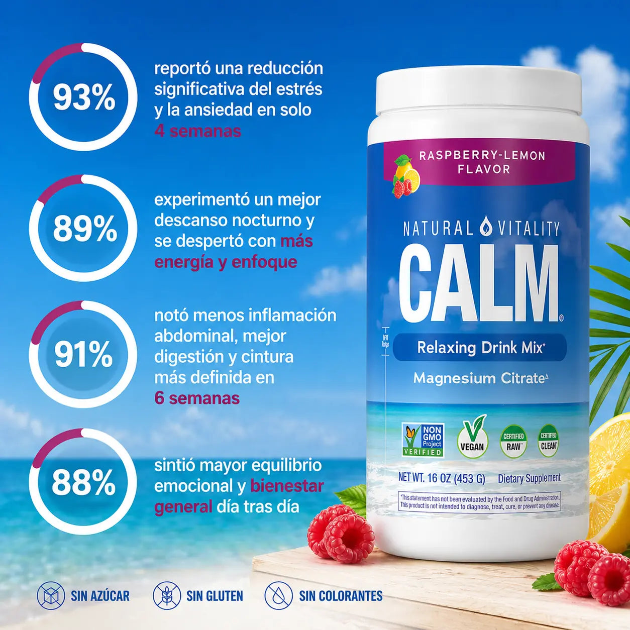 Citrato de Magnesio Calm® Sabor Frambuesa Limon 16 Oz